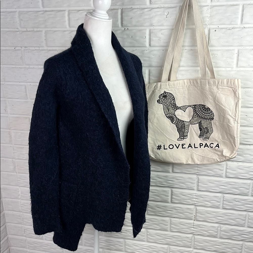 BANANA REPUBLIC WOOL ALPACA CARDIGAN NAVY BLUE SIZE LG WITH ALPACA TOTE BAG